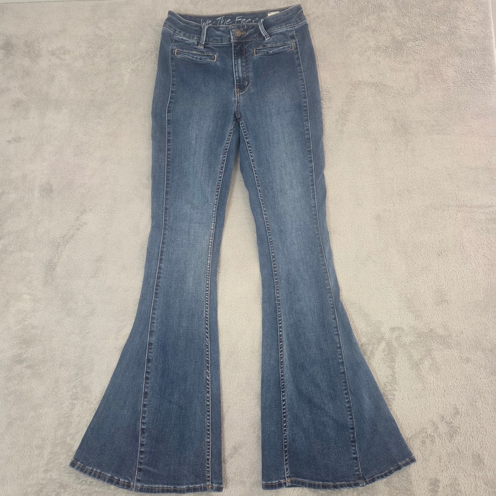Free People We The Free Just Float On Flare Jeans Blue Denim Size 27 Bell Bottom